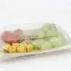 PET Lid for Bagasse Tray with selection of cheese, tomatoes and grapes