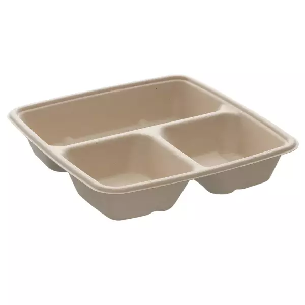 23x23cm Bagasse 3 compartment square tray SA4097 copy