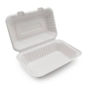 9x6" Clamshell Box (900ml) | Bagasse Compostable Food Packaging | Qty: 250